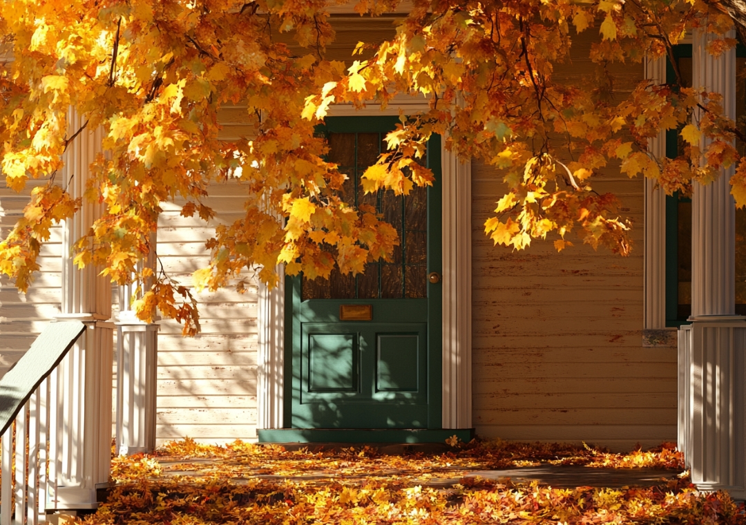 Una vivienda con aislamiento térmico instalado en sus paredes durante el otoño.